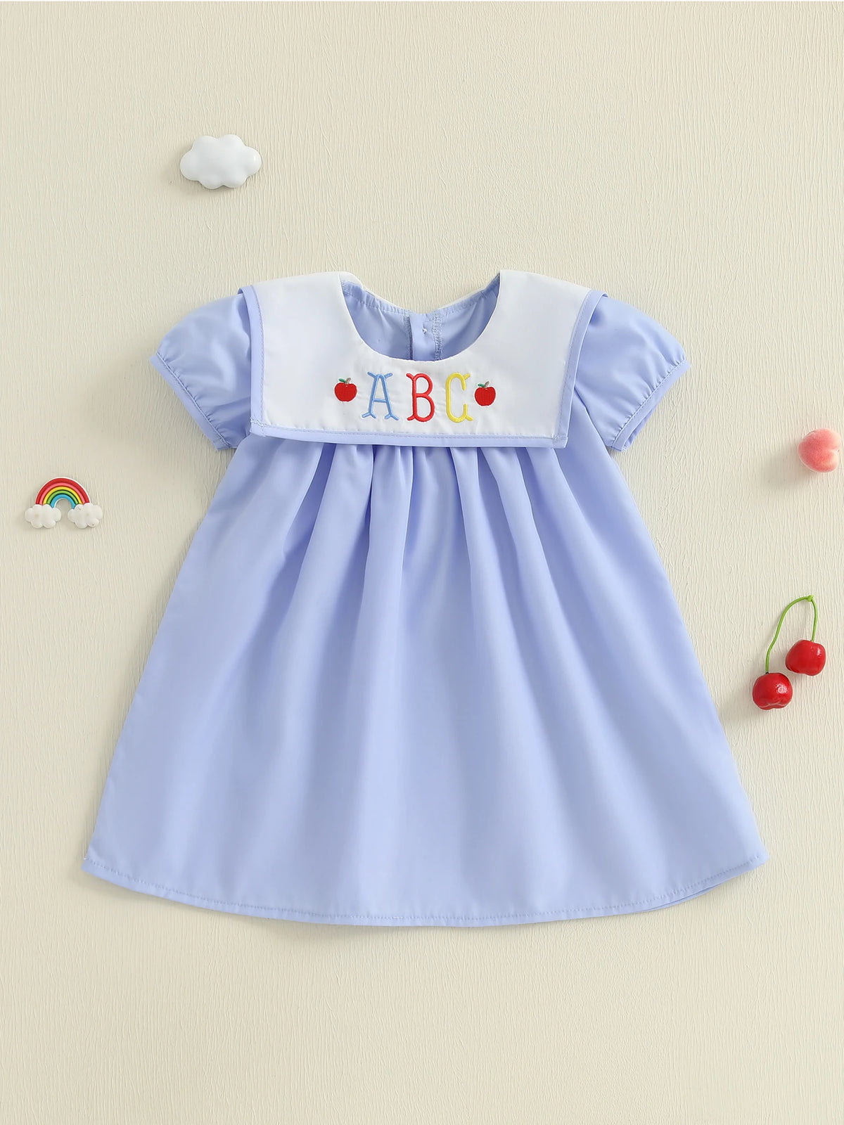 Girls Summer Dress with Floral Embroidery and Ruffle Sleeves Cute Back to School Dress for Toddler Girls Casual Dress for Kids